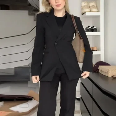 Elegant Slim Solid Women's Blazers Lapel One Button Shoulder Pads Long Sleeve Jacket 2025 Spring Office Lady Commute Outwear 3
