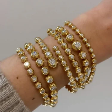 New Arried Geometric Fashion Women Jewelry Set Gold Color Round Ball Bezel Set CZ Bracelet Bangle Rings 5