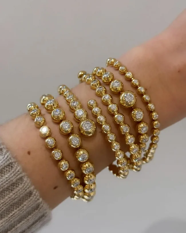 New Arried Geometric Fashion Women Jewelry Set Gold Color Round Ball Bezel Set CZ Bracelet Bangle Rings 5