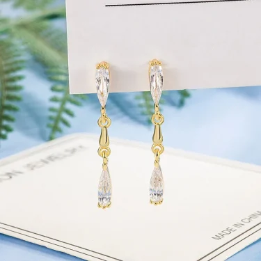 Korean Long Tassel Zircon Dangle Earrings for Women Luxury Full Rhinestone Gold Color Drop Earrings Wedding Party Jewelry Gift 4