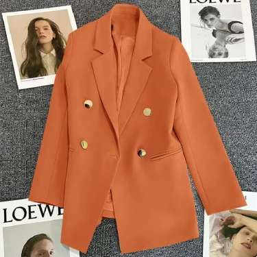 Solid Casual Coat Metal Buckle Small Suit Jacket Women Clothing Summer Double Breasted Office Lady Elegant Blazers Thin Autumn 4