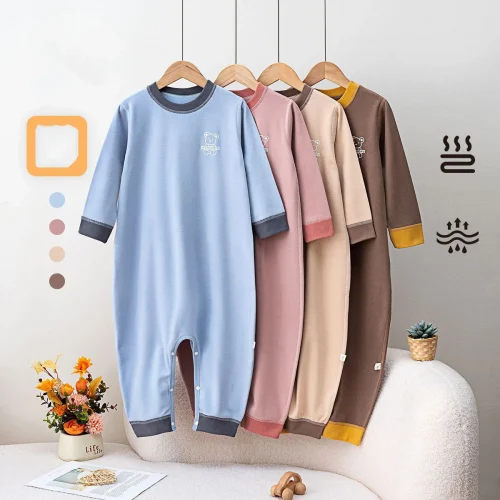 Autumn Newborn Boys Bodysuits Cotton Bear Pattern Long Sleeve Infant Baby Boys Rompers Loose Warm Loungewear Kids Boys Jumpsuits 1