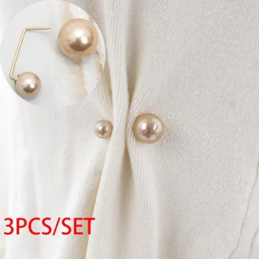 3Pcs/Set Women Double Beads Imitation Pearl Brooch Pins For Sweater Cardigan Clip Coat Dress Anti-Fade Exquisite Elegant Brooche 1