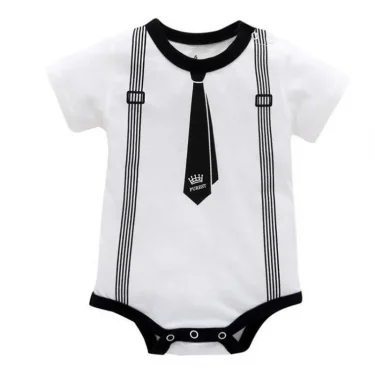Newborn Baby Clothing Summer Gentleman Rompers 0-12M Infnat Boys Cotton Jumpsuit Male Bebe Body Clothes Tie Print Short Sleeve 2