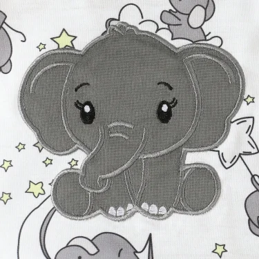 Newborn Baby Boys' Casual Cute Cartoon Elephant Pattern Round Neck Short Sleeve Romper With Shoulder Snaps, Shorts And Hat 4