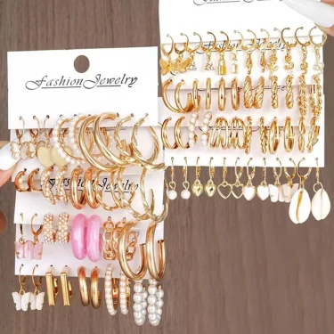 88 Pcs Fashion Women Earring Set Boho Vintage Gold Color Pearl Heart Drop Earring Exquisite Jewelry, Party, Holiday Couple Gifts 1