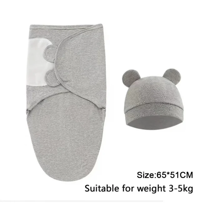 Baby Blanket Hat Set Cartoon Printed Cotton Newborn Swaddle Adjustable Infant Sleeping Swaddle Wraps All Seasons 0-6 Months 4