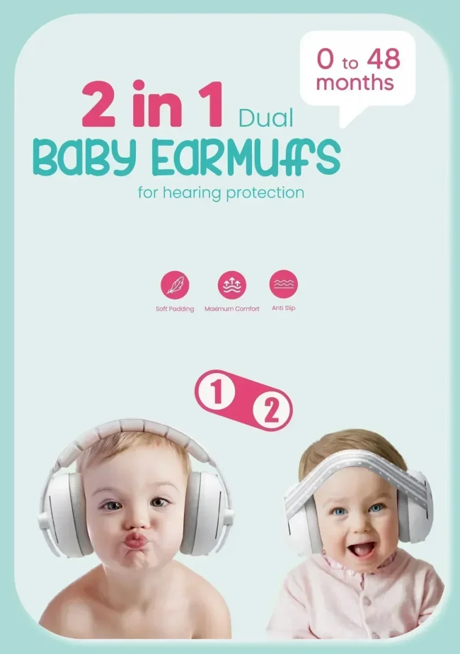 Baby Ear Protection Noise Cancelling Headphones 2-in-1 Convertible Design Noise Reduction Earmuffs for Infant Improves Sleep 4