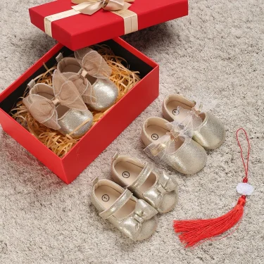Cute Spring Newborn Golden Baby Shoes Non Slip Cloth Bottom Girl Shoes Elegant Breathable Casual Baby First Walking Shoes 0-18 M 2