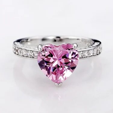 Huitan Luxury Solitaire Women Heart Engagement Rings AAA Pink Cubic Zirconia Proposal Rings For Girlfriend Anniversary Gift 5