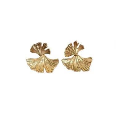 Simple Silver Color Metal Big Plant Ginkgo Leaf Earrings for Women Fashion Statement Stud Earring Jewelry Gift Pendiente 4