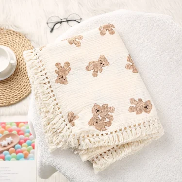 Cotton Muslin Swaddle Blankets for Newborn Baby Tassel Receiving Blanket New Born Swaddle Wrap Infant Sleeping Quilt Bed Cover 4