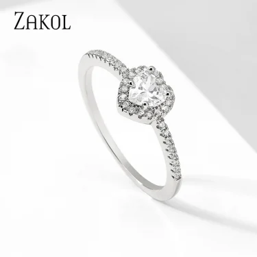 ZAKOL Romantic Pink Heart CZ Engagement Rings for Women Fashion AAA Cubic Zirconia Wedding Bands Jewelry Valentine's Day Gift 2