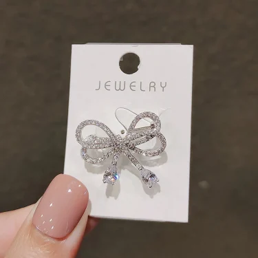 Elegant Bowknot Water Drop Brooches Buckle Pin for Girl Bridal Shiny CZ Crystal Bow Knot Ribbon Jewelry For Wedding Party 4