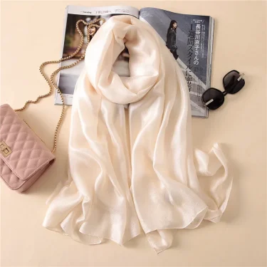 Luxury Brand Women Fashion Scarf Plain Solid Silk Linen Shawls Scarves Summer Lady Bandanas Pashmina Foulard Hijab 180*90Cm 1
