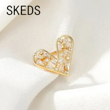 SKEDS Exquisite Small Size Rhinestone Heart Brooches Pins For Women Lady Elegant Crystal Design Suit Clothing Accessories Gift 2