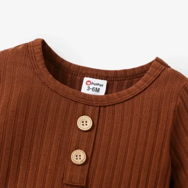 PatPat Baby Boy/Girl Solid Ribbed Long-sleeve Jumpsuit with Pocket Soft and Comfortable Perfect for Outings Basic Style 3