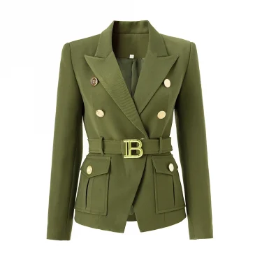 Factory Customize Luxury Quality Classic Style Office White Black Women Pocket Blazers with Blet 2