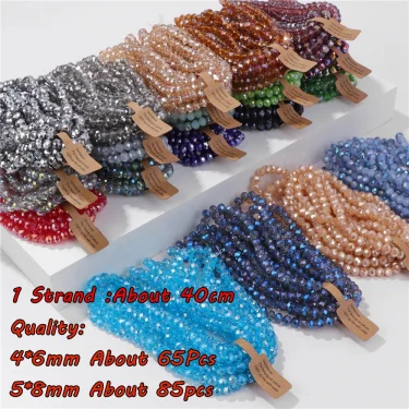 4x6mm 5x8mm Faceted Rondelle Plated Bead Loose Crystal Glass Beads Transparent Austrian Glass Bead for Jewelry Making Needlework 3