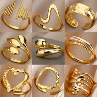 Stainless Steel Rings For Women 2025 Trend Open Gold Color Double Bead Ball Ring Wedding Aesthetic Jewelry Couple Gift anillos 2