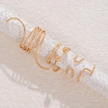 5 Pieces of Minimalist, Fashionable, Irregular Gold Women's Ring Set, Finger Ring, Fashionable Girl Jewelry Gift 5