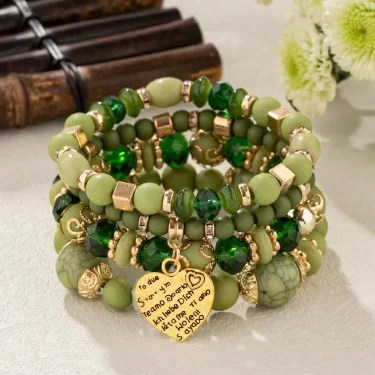 4Pcs/set Boho Ethnic Heart Beaded Bracelet Set For Women Handmade Crystal Beads Chain Bangle Female Bohemia Jewelry Gift 1