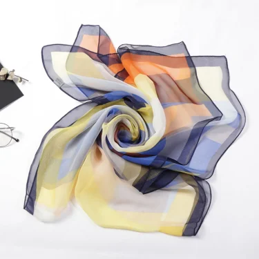Women Foulard Colorful Geometric Elegant Chiffon Georgette Bandana Scarf Summer Beach Silk Feeling Travel Sun Protection Thin 5