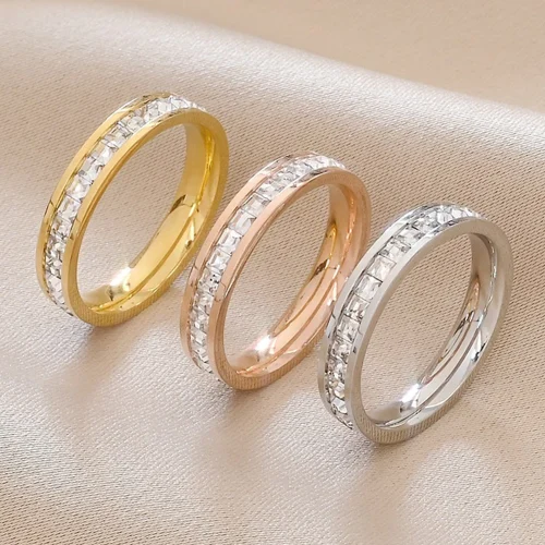 JHSL Unisex 4mm Luxury Stainless Steel Men Women Statement Cubic Zircon Rings Gold Silver Color US size 3 4 5 6 7 8 9 10 11 12 1