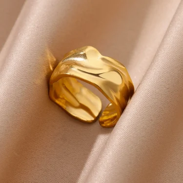 Irregular Geometric Chunky Opening Rings for Women Stainless Steel Gold Color Wedding Ring Aesthetic Fashion Jewelry Party Gift 4