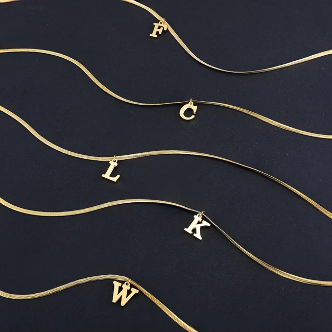 A-Z Alphabet Gold Plated Stainless Steel Pendant Necklace for Women Snake Chain Initial Letter Clavicle Necklaces Collar Jewelry 4