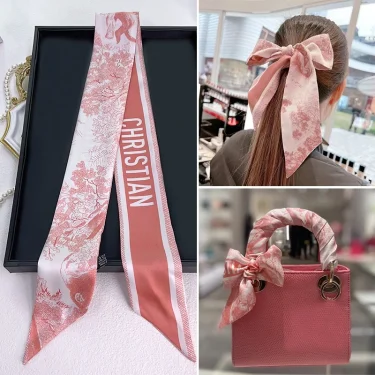 French Spring Hot Sale Plants Jungle Animals Women\'s Twill Decoration Sharp Horn Strap Bag Spot Silk Band Hair Band Small Scarf 3