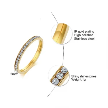 Vnox 2mm Bling CZ Stones Ring for Women Lady Gold Color Stainless Steel Shinny Crystal Finger Band Elegant Jewelry 3