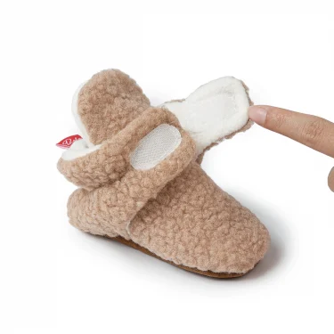 Meckior Baby Fleece Booties Infant Baby Slippers Girls Boys Non-Slip Soft Sole Baby Socks Newborn First Walkers Warm Crib Shoes 6