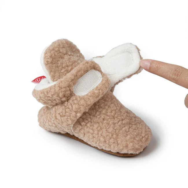 Meckior Baby Fleece Booties Infant Baby Slippers Girls Boys Non-Slip Soft Sole Baby Socks Newborn First Walkers Warm Crib Shoes 6