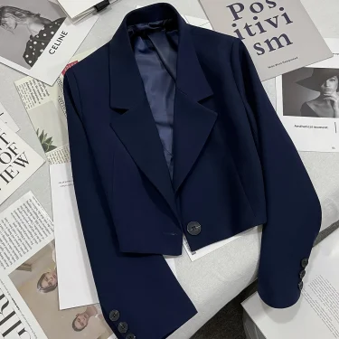 Women's Spring and Fall New Fashion Loose Solid Color Short Suit Jacket, High Design Sense Single-button Commuter Suit Jacket 3