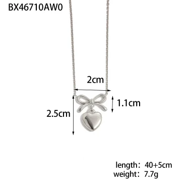 CARLIDANA Fashion Trendy Metal Waterproof Bow knot Heart Lover Necklace Earrings Set Stainless Steel Charm Jewelry for Women 6