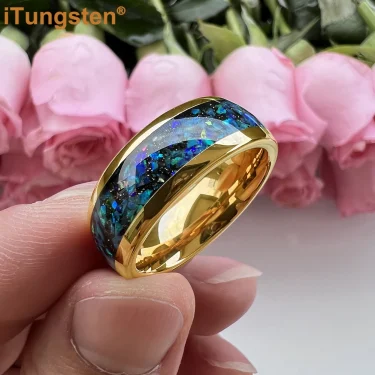 iTungsten 8mm Nice Shiny Galaxy Opal Ring Men Women Tungsten Engagement Wedding Band Domed Polished Comfort Fit 5