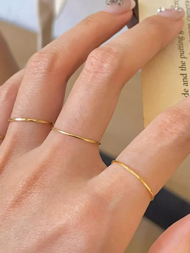 Peri'sbox 0.5mm Extremely Thin Stainless Steel Anti-Tarnish Rings for Women Fashion Simple 18K Pvd Gold Plated Ring Office Style 1