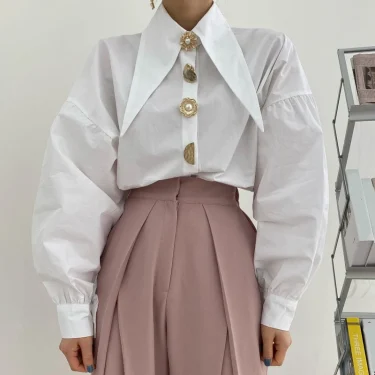 Spring Fashion Long Sleeve Shirt Pointed Collar Office Lady Blouse Office Women Shirts Turn Down Collar Loose Clothing 15630 3
