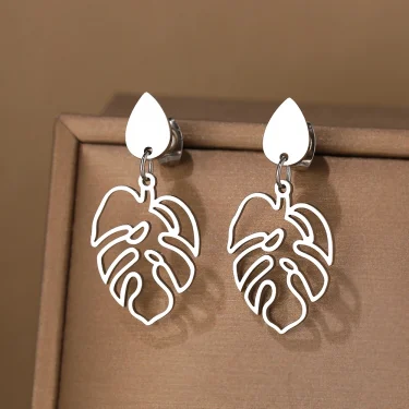 Stainless Steel Earrings Classic Vintage Water Drop Plant Leaves Fashion Pendants Earrings For Women Jewelry Party Girls Gifts 2