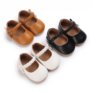 Baby Girls Shoes, Soft Sole PU Leather Bow Crib Shoes Non-slip Flats Toddler Shoes 0-18M 1