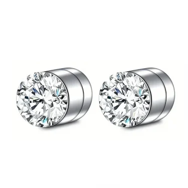 1 Pairs Crystal Strong Magnetic Ear Stud Clip Earrings for Men Women Punk Round Zircon Magnet Earrings Non Piercing Jewelry 4
