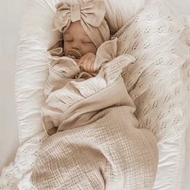 INS Ruffled Muslin Baby Swaddle Blankets for New Born Infant Bedding Organic Baby Accessories Newborn Receive Blanket Cotton 1