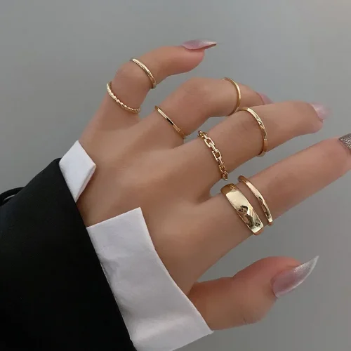 LATS 7pcs Fashion Jewelry Rings Set Hot Selling Metal Hollow Round Opening Women Finger Ring for Girl Lady Party Wedding Gifts 1