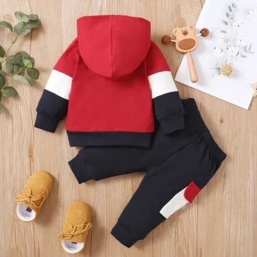 PatPat 2pcs Baby Color Block Long-sleeve Hoodie and Trousers Set Soft and Comfortable Perfect for Outings and Daily Wear 3
