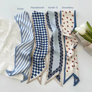 Luxury Light Blue Color Series Silk Scarf Hair Band Ribbon Tied-Up Hair Long Bow Vintage Satin Ribbon Hair Accessories 1