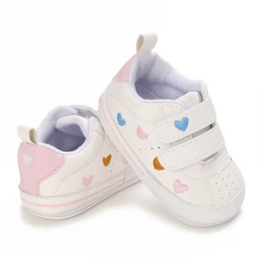 Meckior Spring and Autumn Baby Shoes Non-slip Soft Rubber Soled Toddler Shoes Cute Embroidered Love Stars Casual Shoes 2