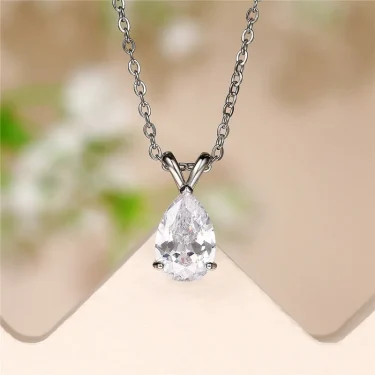 Huitan Luxury Pear Cubic Zirconia Pendant Necklace for Bridal Wedding Engagement Party High-quality Silver Color Fashion Jewelry 4
