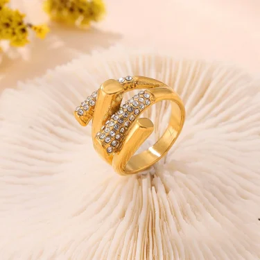 Y Shape Designer Chic Stainless Steel Rings For Women White CZ Gold Plated Finger Ring Charm Waterproof Jewelry Gift 5