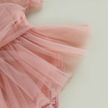 0-24M Infant Baby Girl Romper Dress Solid Color Short Sleeve Front Bowknot Tulle Jumpsuit Headband Baby Girl Summer Clothes 5